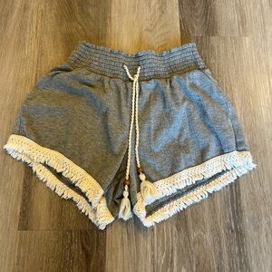 Women's Gray Fringe Shorts